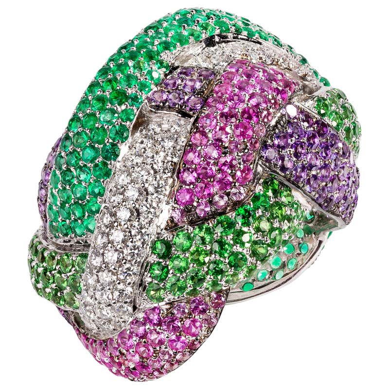 Multi Color Gemstone Diamond Rose Gold Ring at 1stDibs | multi color ...