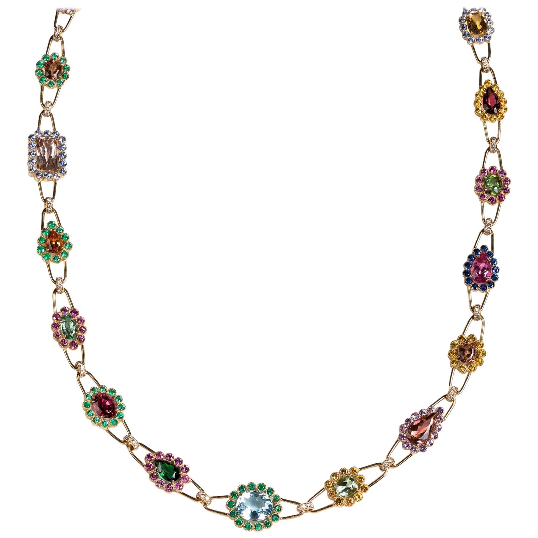 Rosior One-off Diamond, Tourmaline and Sapphire 80 cm Long Chain Necklace  