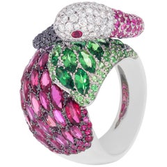 Contemporary Multi-Color Gemstone "Swan" Ring in White Gold