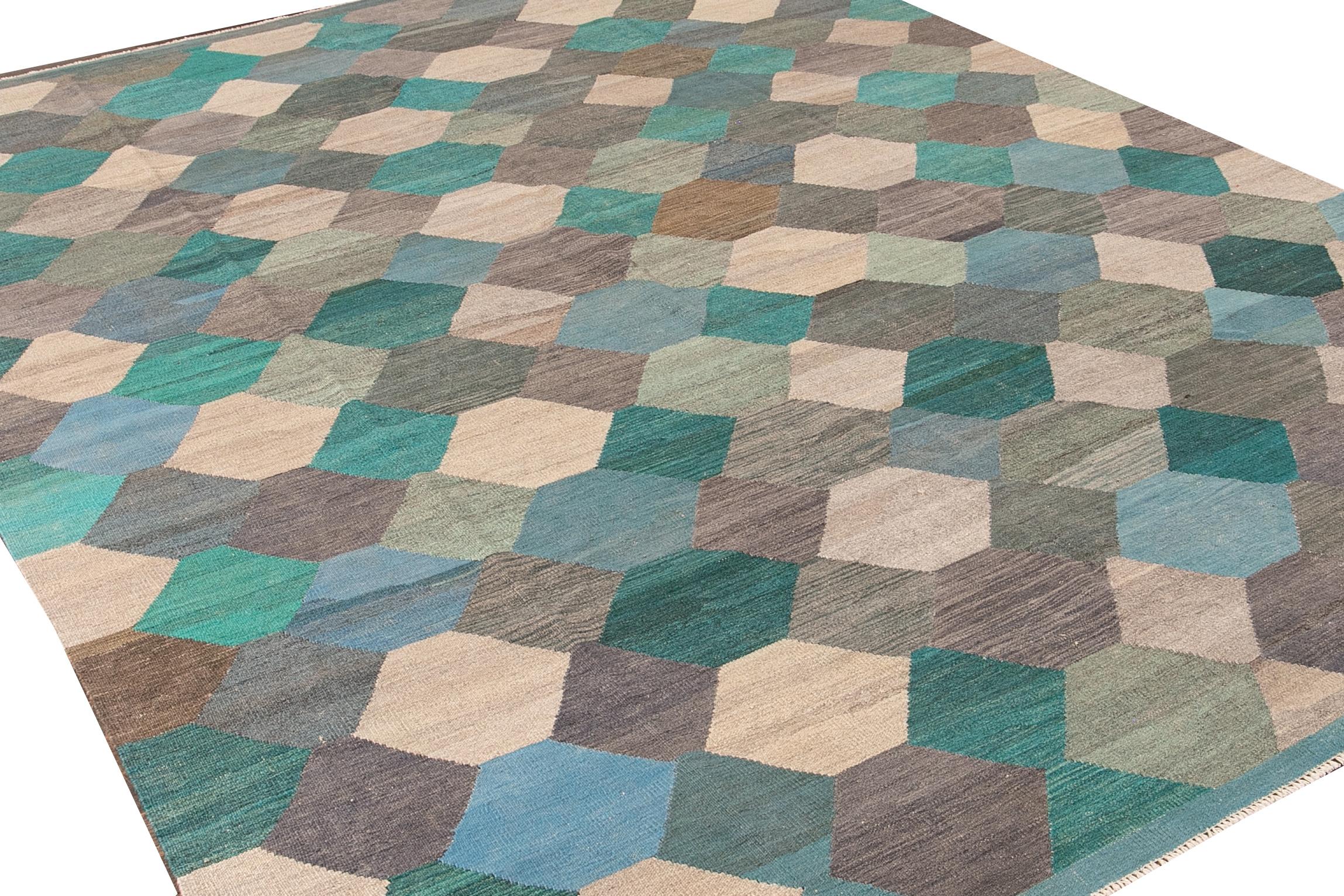 Contemporary Multicolor Kilim Flatweave Geometric Wool Rug For Sale 2