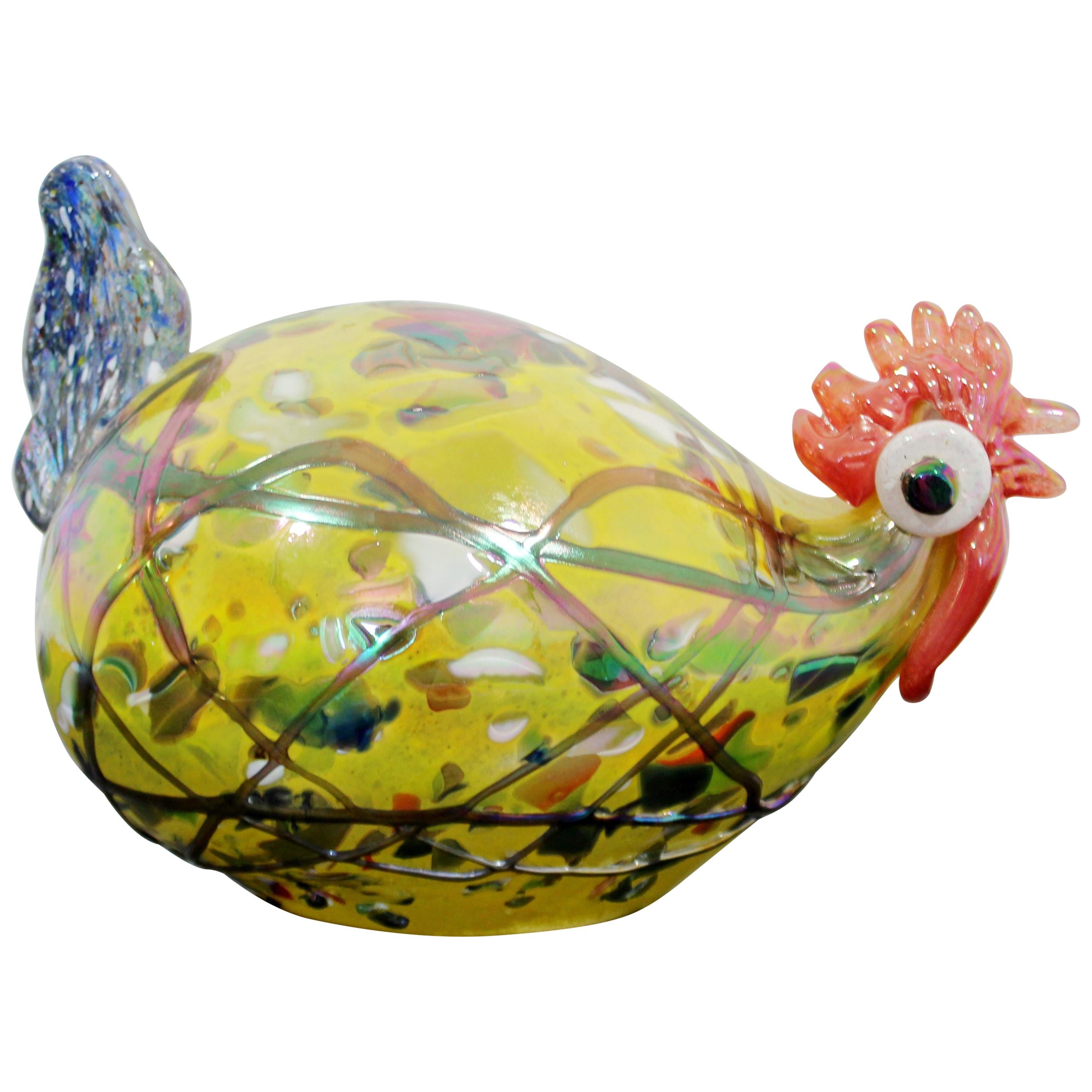 Contemporary Multicolored Glass Rooster Table Sculpture Signed 7/40