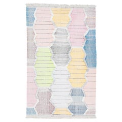 Tapis contemporain en laine Kilim multicolore à motifs géométriques