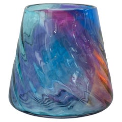 Contemporary Multicolour Blown Glass Square Sided Vase