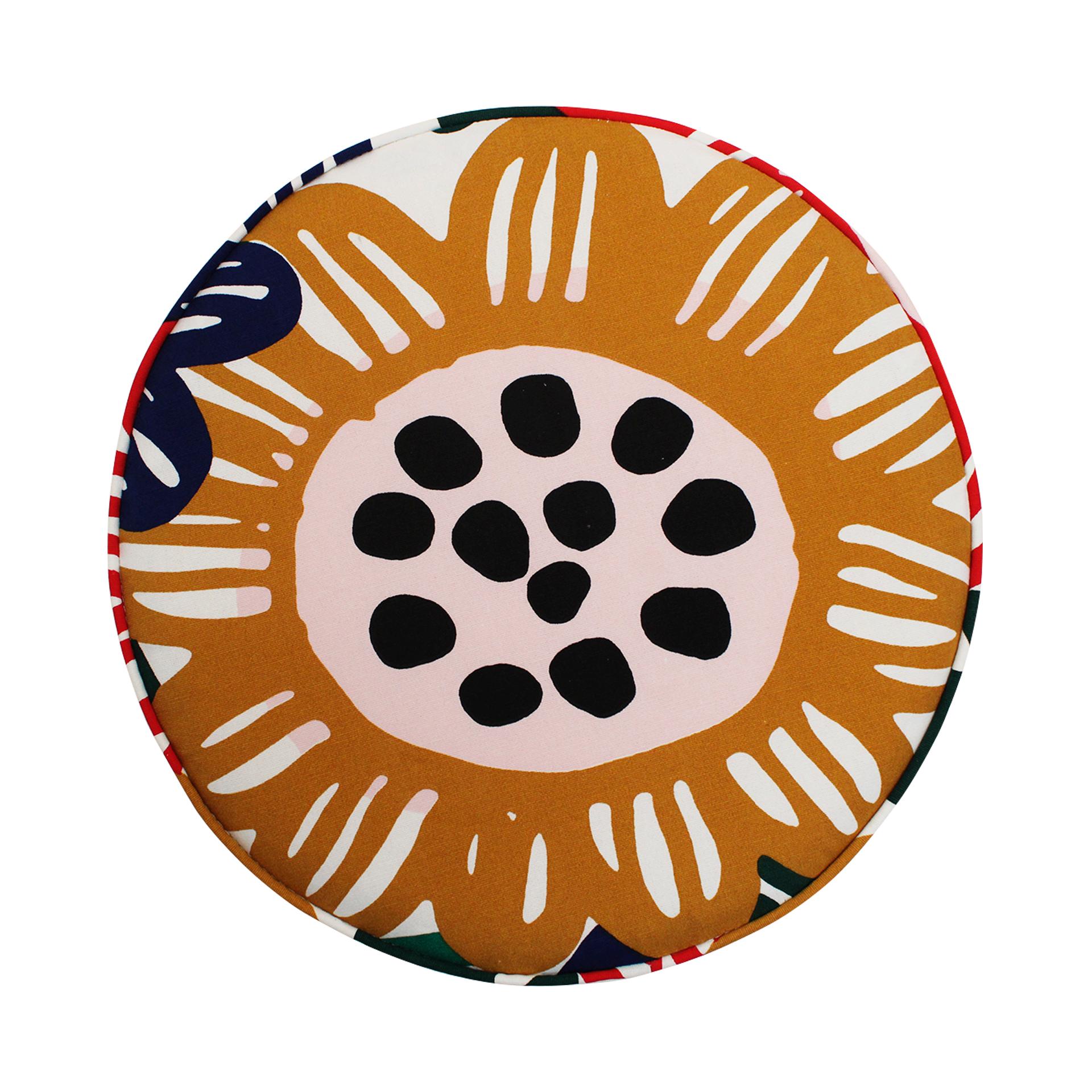 Zeitgenössisches Paar runder Poufs aus italienischem Stoff mit Blumenmustern in mehreren Farben im Angebot 2