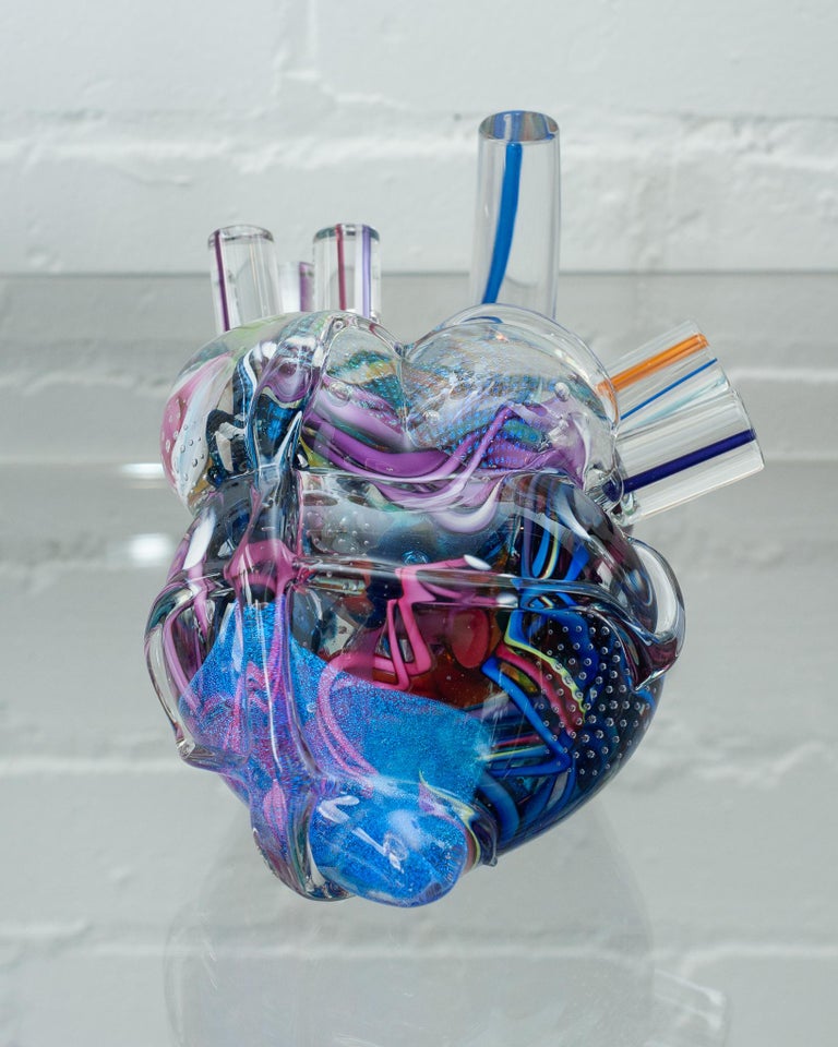 Contemporary Multicolour Hand Blown Glass Anatomical Heart Sculpture at