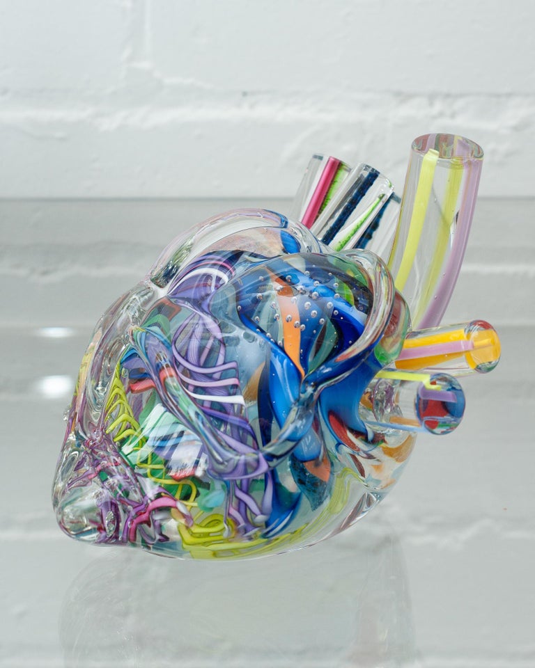 Contemporary Multicolour Hand Blown Glass Anatomical Heart Sculpture at