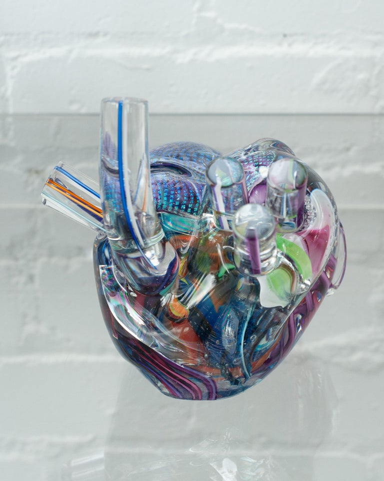 Contemporary Multicolour Hand Blown Glass Anatomical Heart Sculpture at