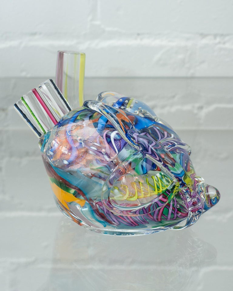 Contemporary Multicolour Hand Blown Glass Anatomical Heart Sculpture at