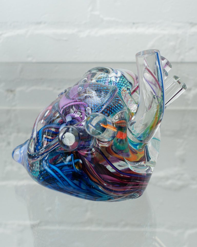 Contemporary Multicolour Hand Blown Glass Anatomical Heart Sculpture at