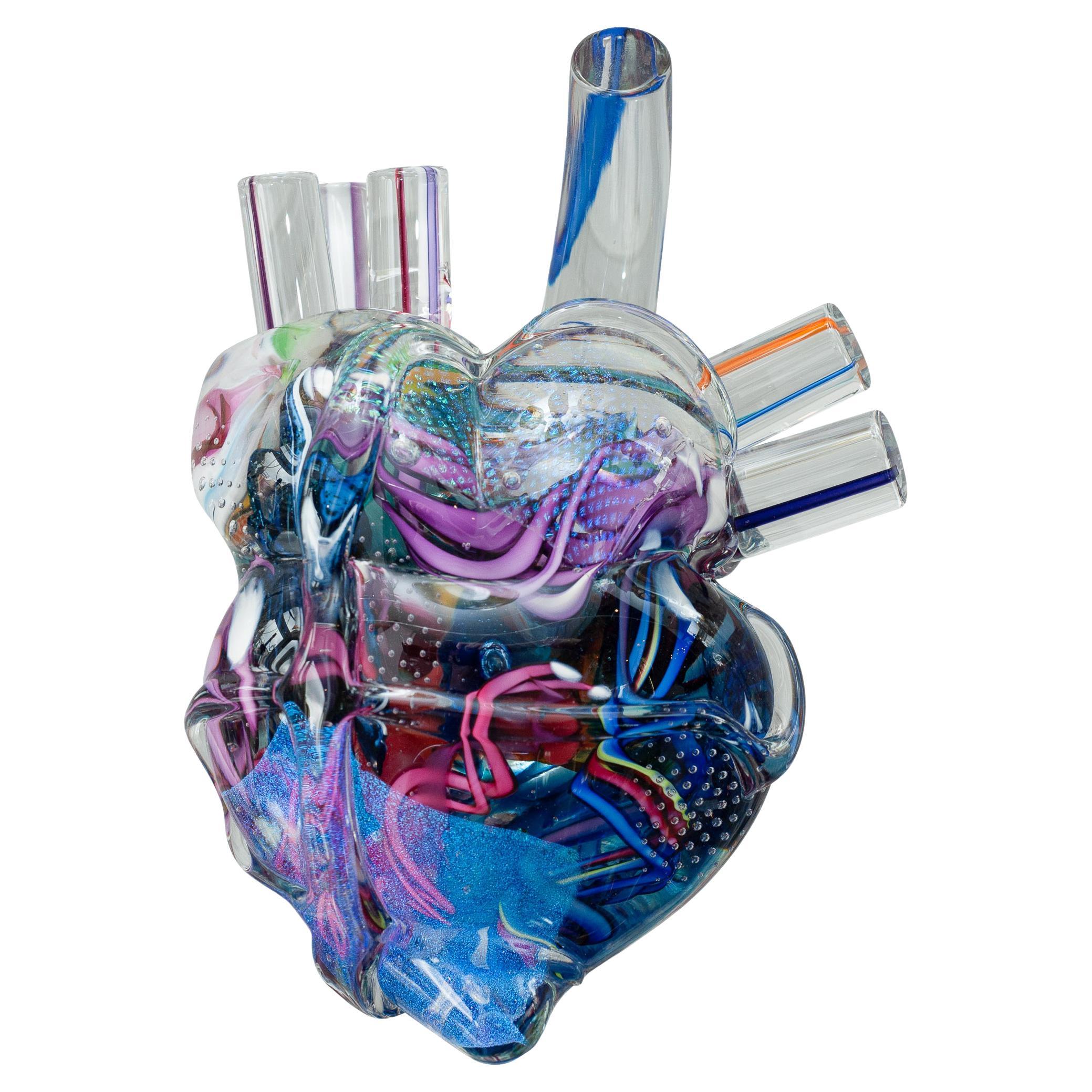 Contemporary Multicolour Hand Blown Glass Anatomical Heart Sculpture