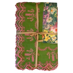 Contemporary Multicolour Linen Tablecloth with Embroidered Border - 6' x 13'