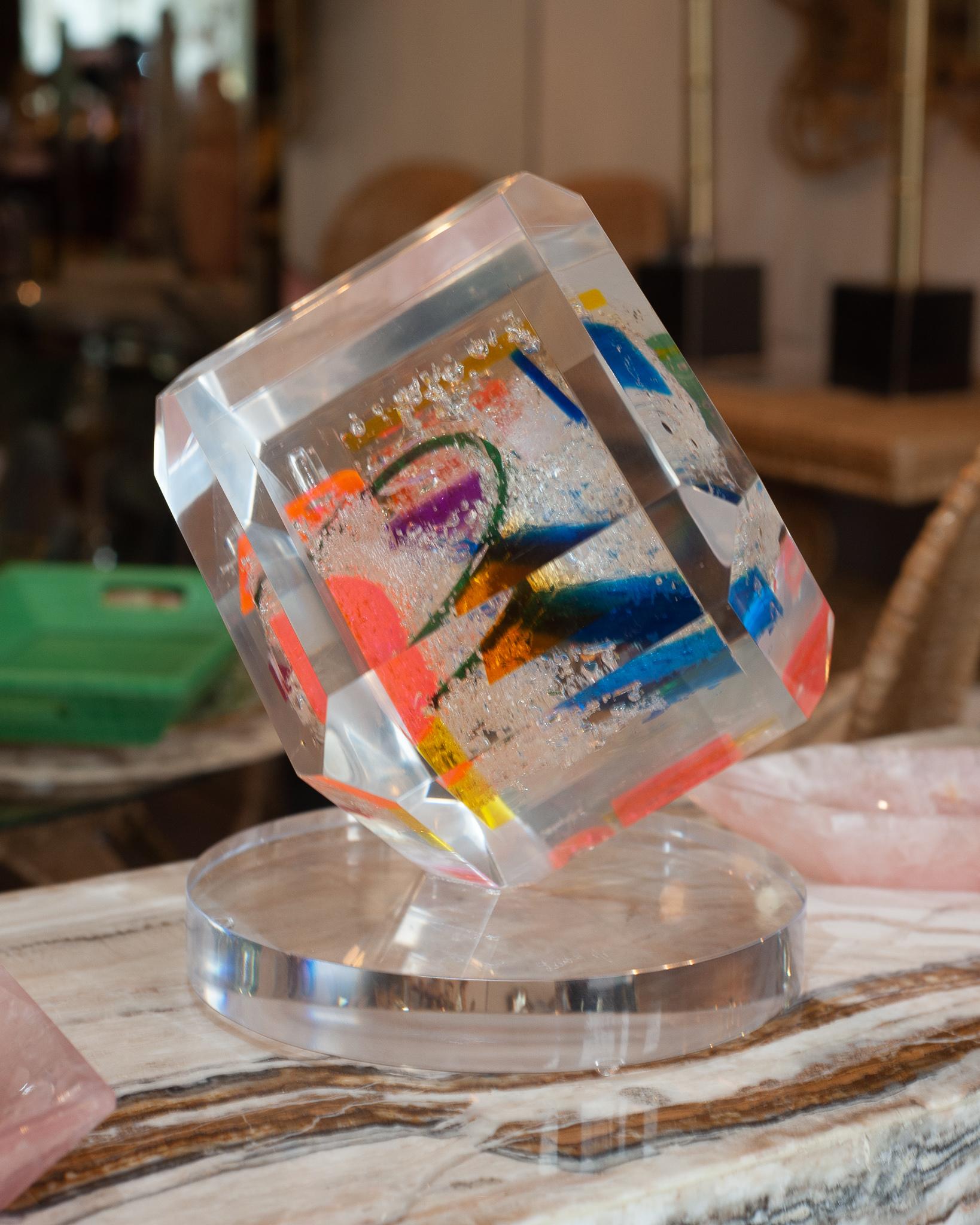 Contemporary Multicoloured Acrylic Cube Sculpture In New Condition For Sale In Toronto, ON