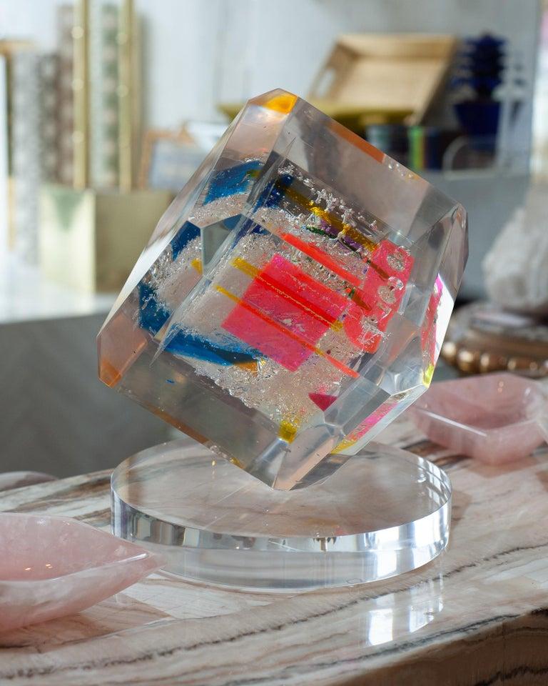 Contemporary Multicoloured Acrylic Cube Sculpture For Sale 1