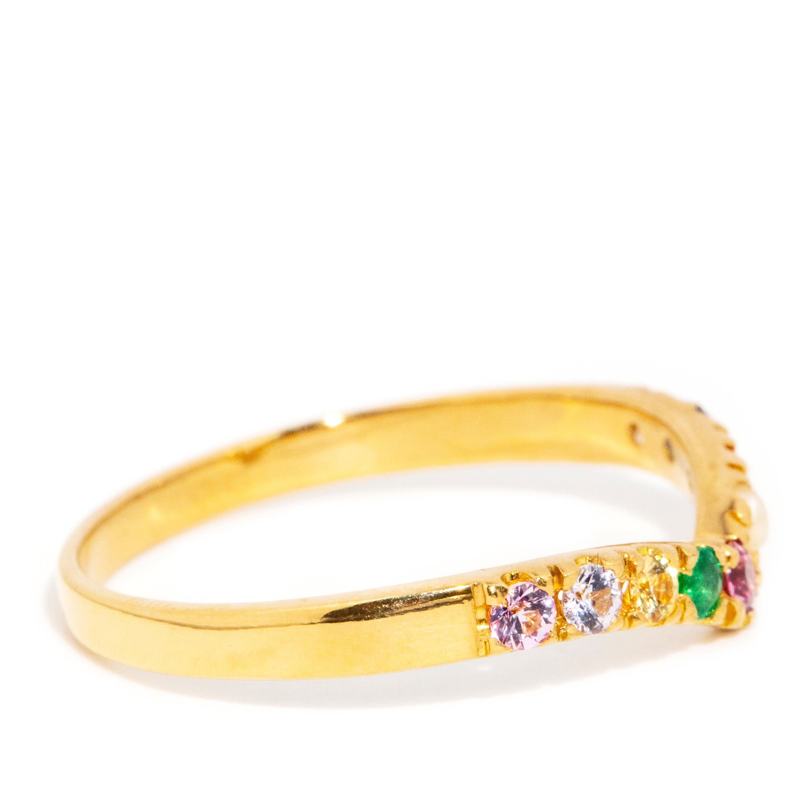 Contemporary Multicoloured Gemstone Chevron Style Ring 22 Carat Yellow Gold For Sale 2