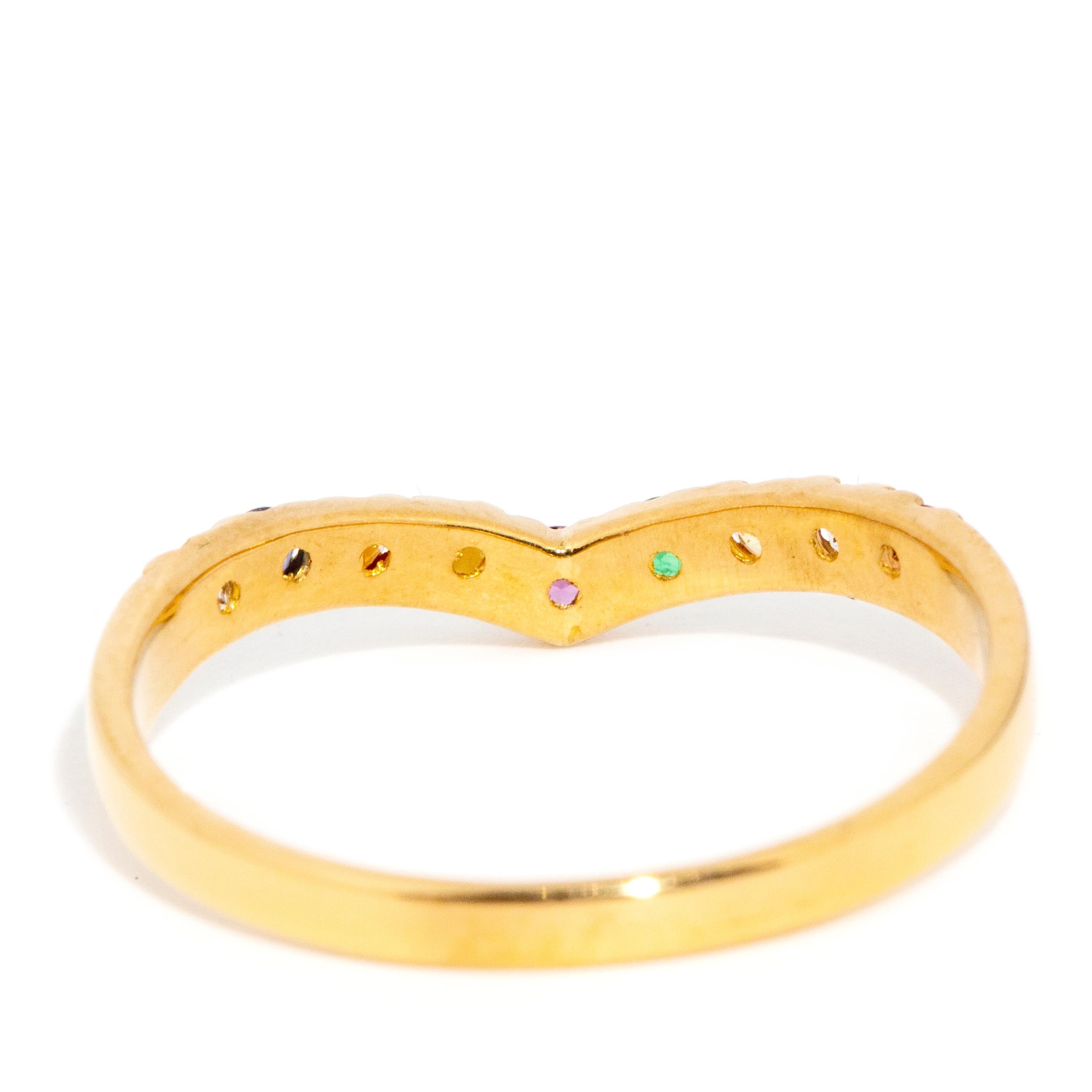 Contemporary Multicoloured Gemstone Chevron Style Ring 22 Carat Yellow Gold For Sale 4