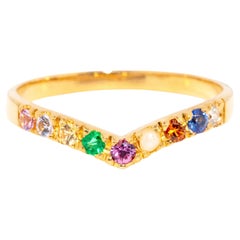 Contemporary Multicoloured Gemstone Chevron Style Ring 22 Carat Yellow Gold