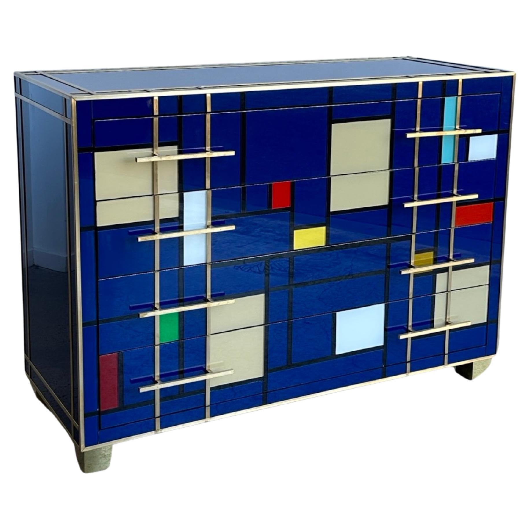 Murano Glass and Brass Chest of Drawers by Lumini Collections  For Sale