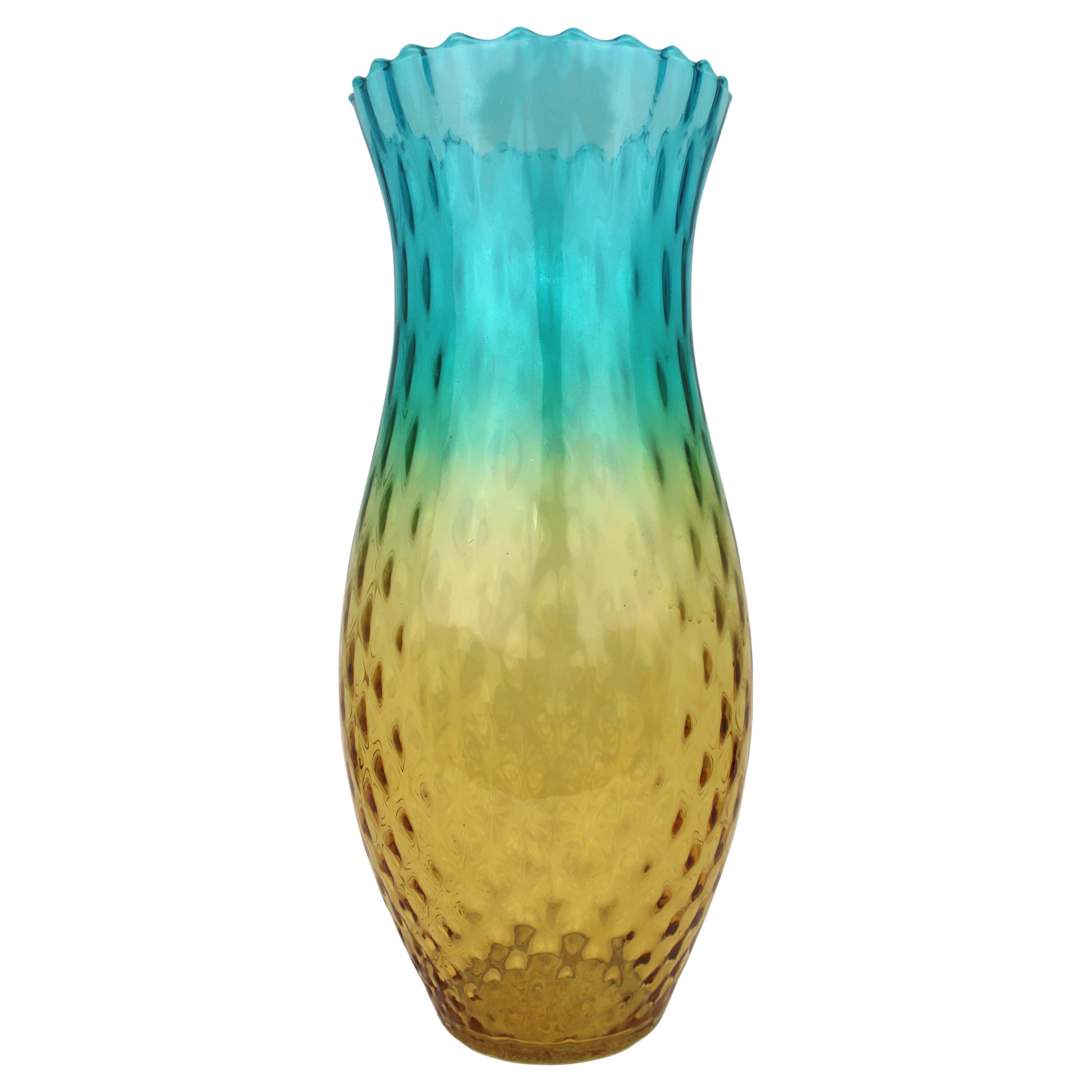 Vase contemporain en verre d'art de Murano - Bleu et ambre avec motif de clous de girofle en vente