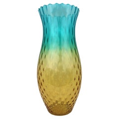 Contemporary Murano Art Glass Vase – Blue & Amber with Hobnail Pattern