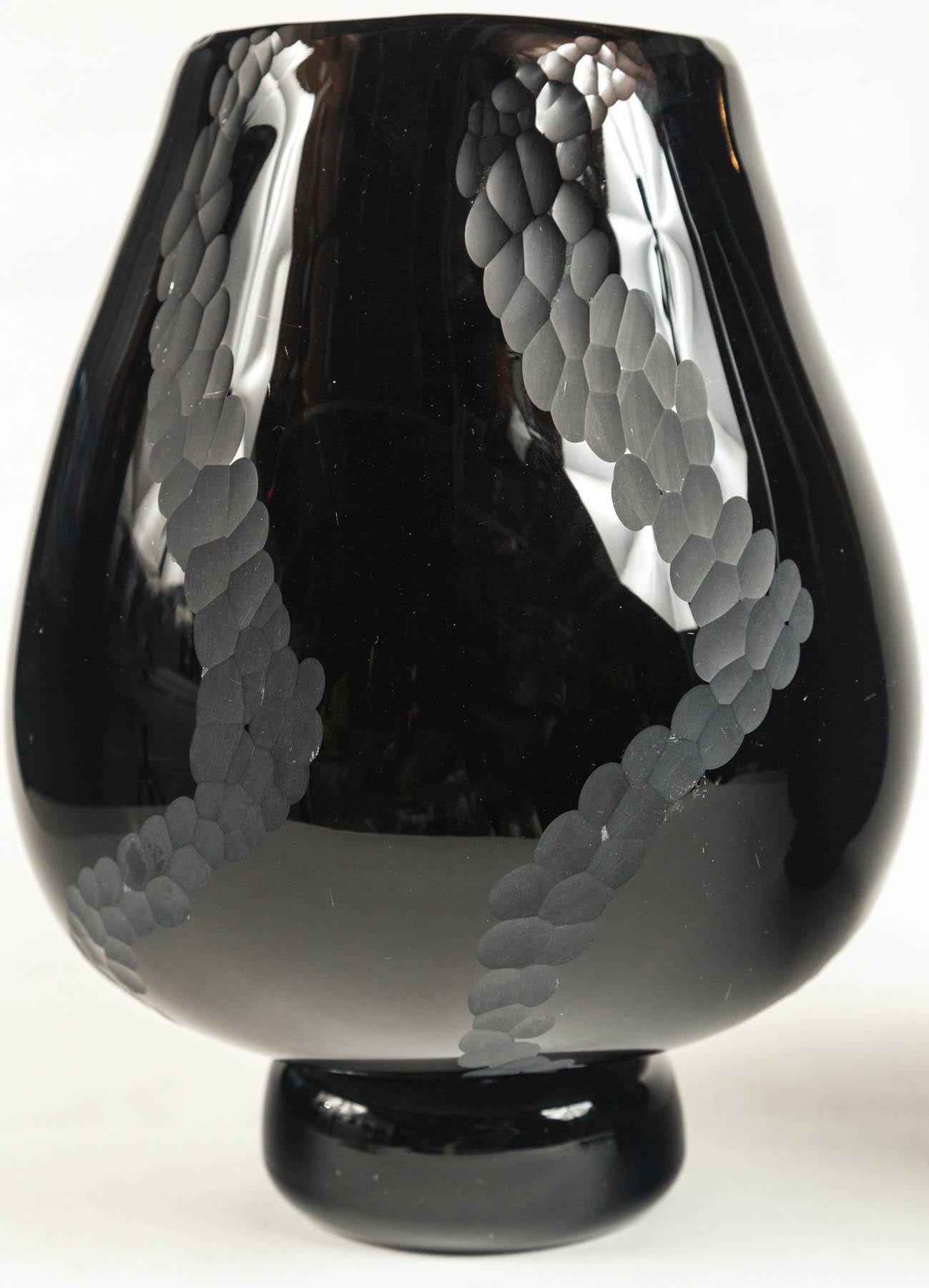 Contemporary  Murano Black Glass Vases, Italy