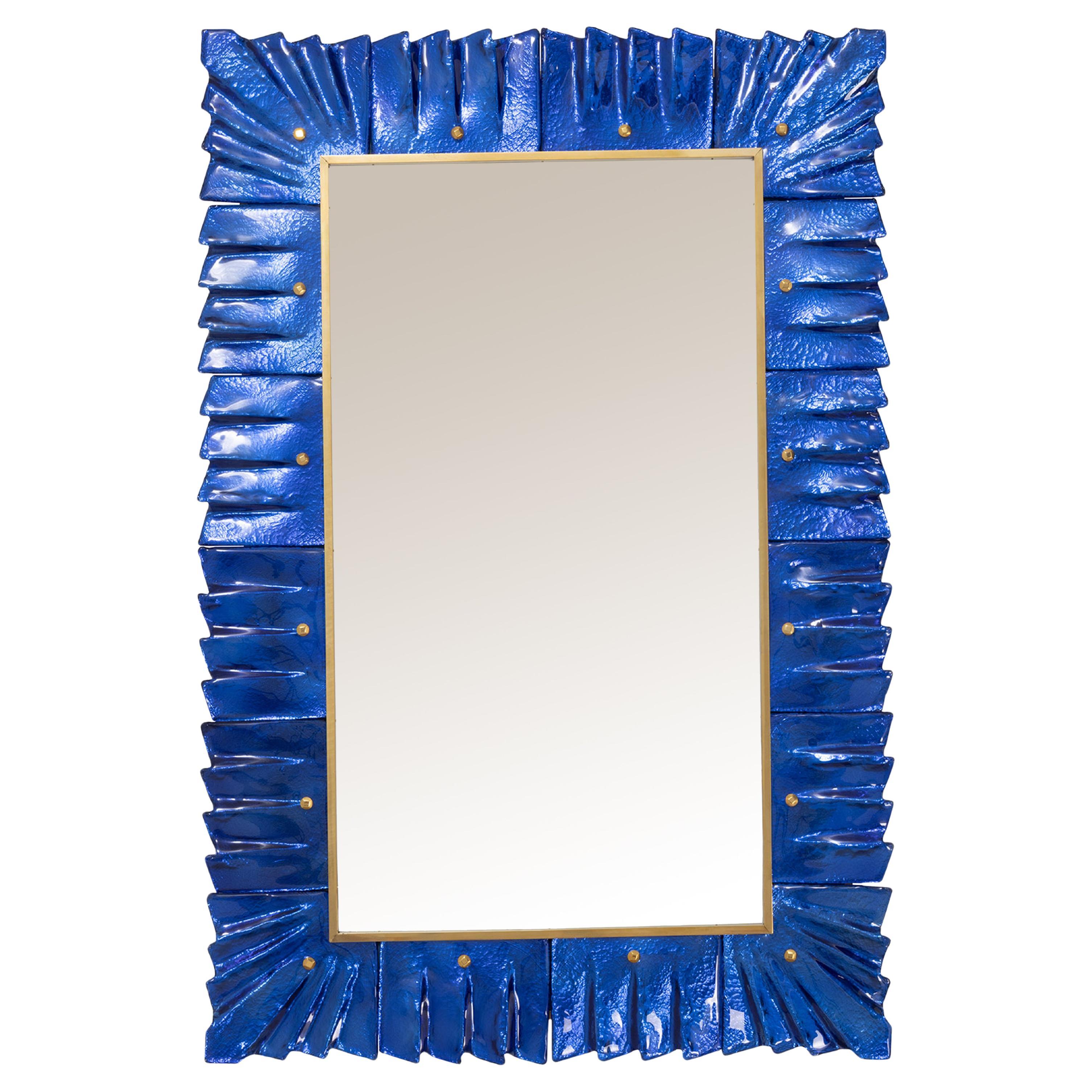 Specchio contemporaneo in vetro blu cobalto di Murano, in stock