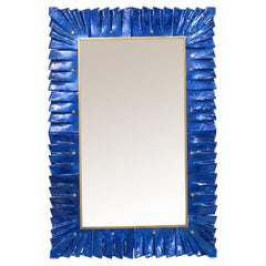 Miroir contemporain en verre bleu cobalt de Murano, en stock
