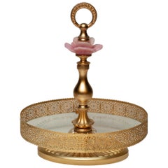 Contemporary Murano Glass and Bronze Tray with Pink Glass Rose