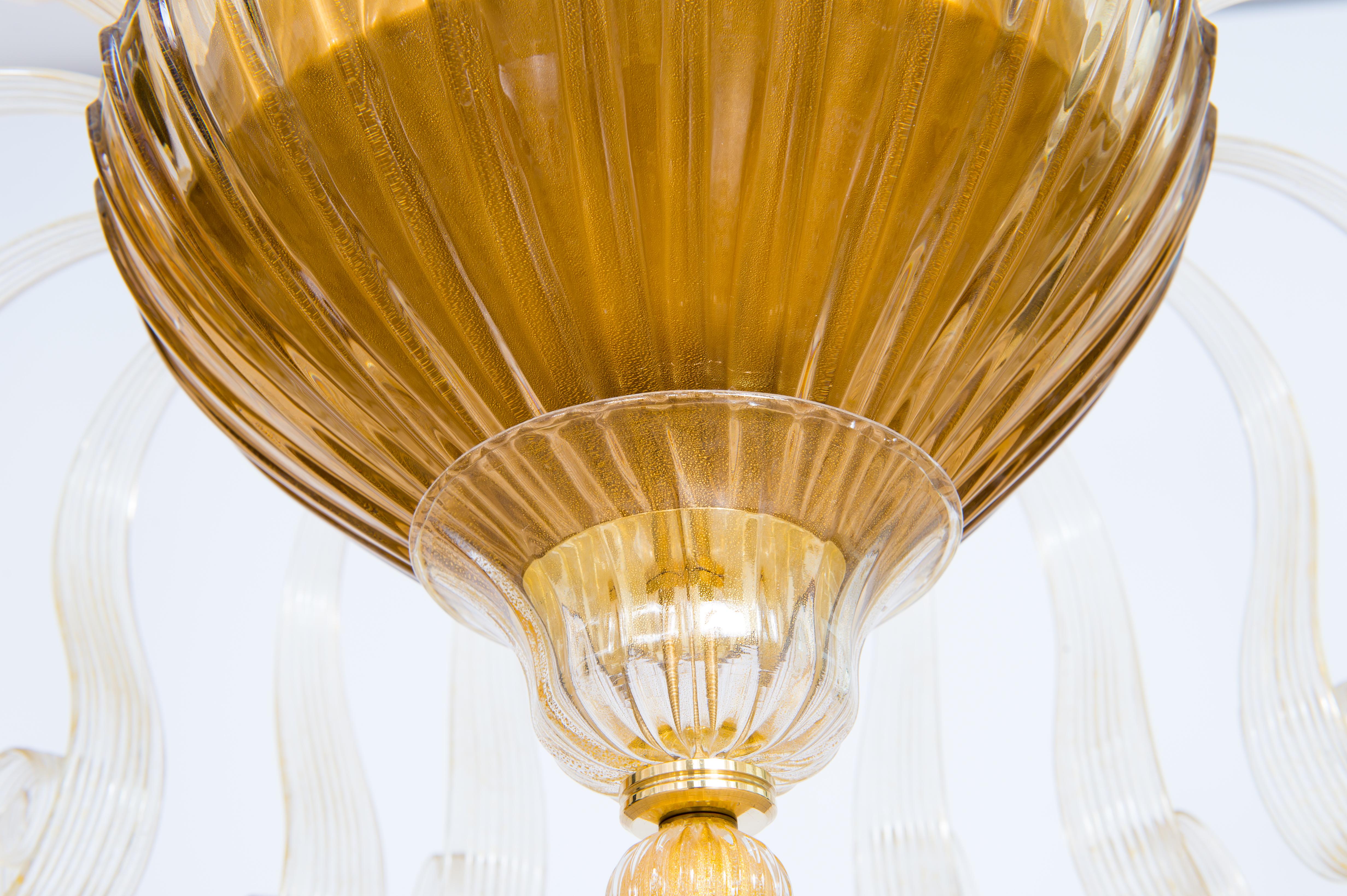 Italian Flush Mount in Blown Murano Glass Gold Elements by Giovanni Dalla Fina  In Excellent Condition For Sale In Villaverla, IT