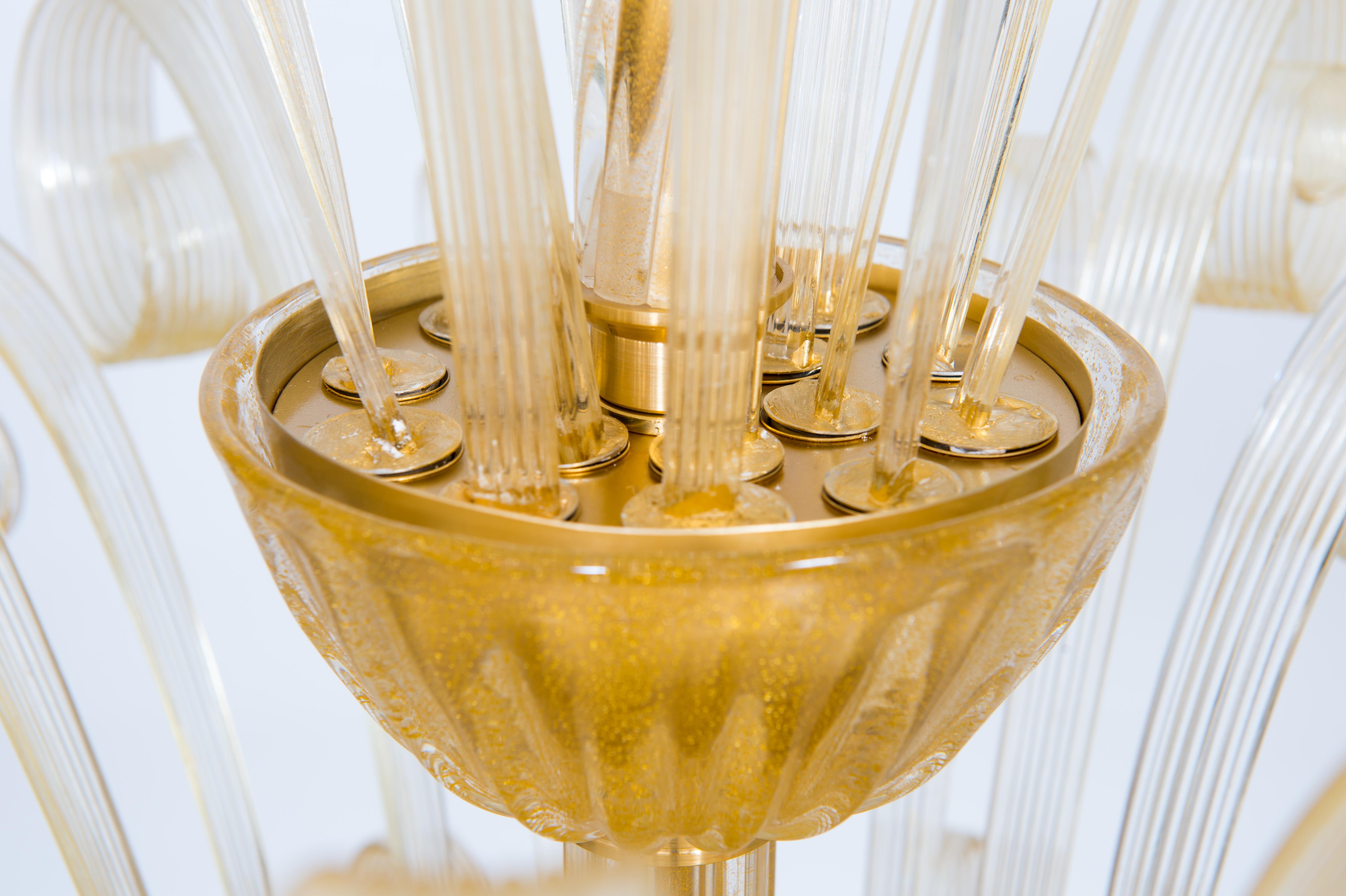 Italian Flush Mount in Blown Murano Glass Gold Elements by Giovanni Dalla Fina  For Sale 1