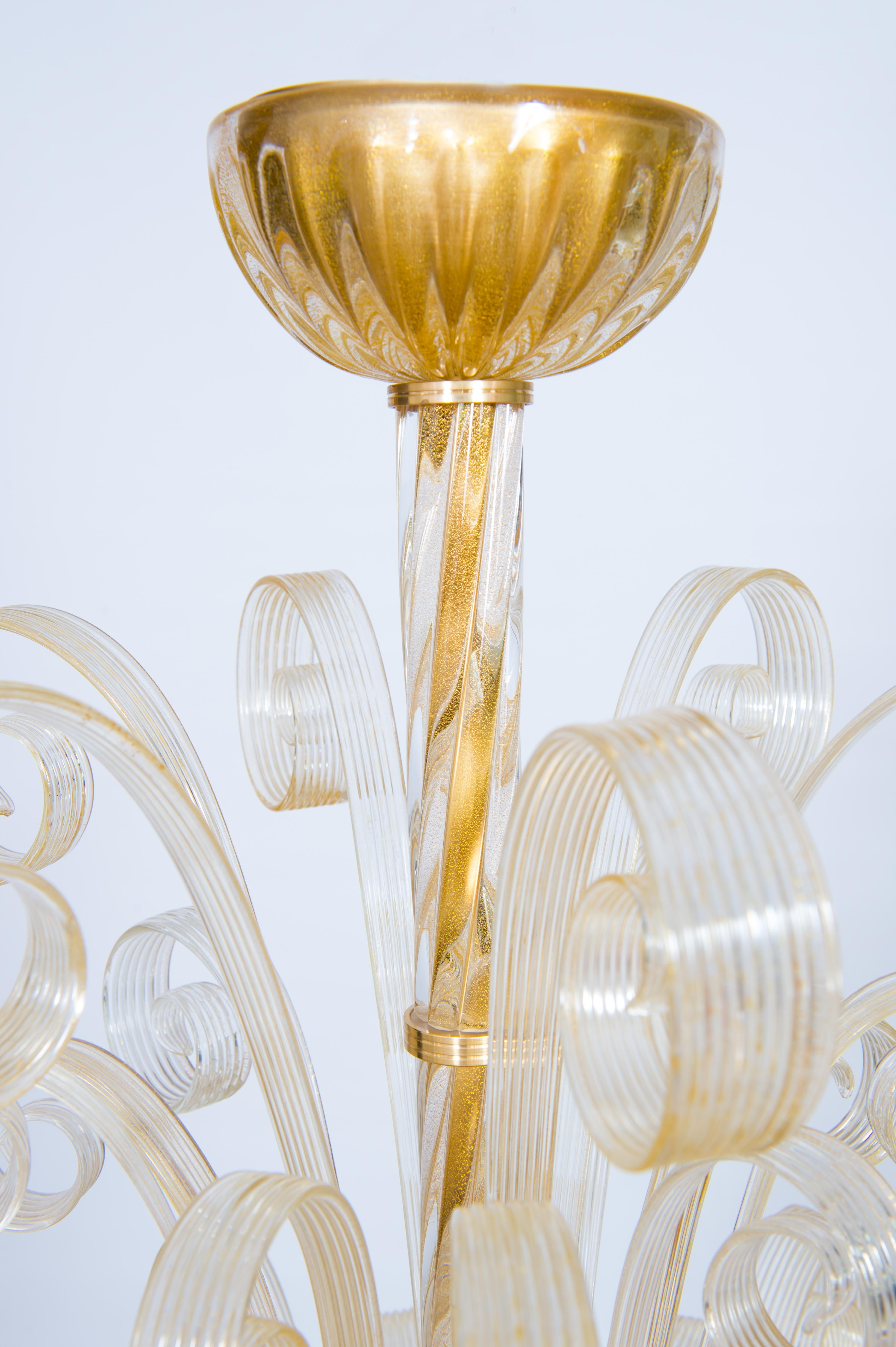 Italian Flush Mount in Blown Murano Glass Gold Elements by Giovanni Dalla Fina  For Sale 2