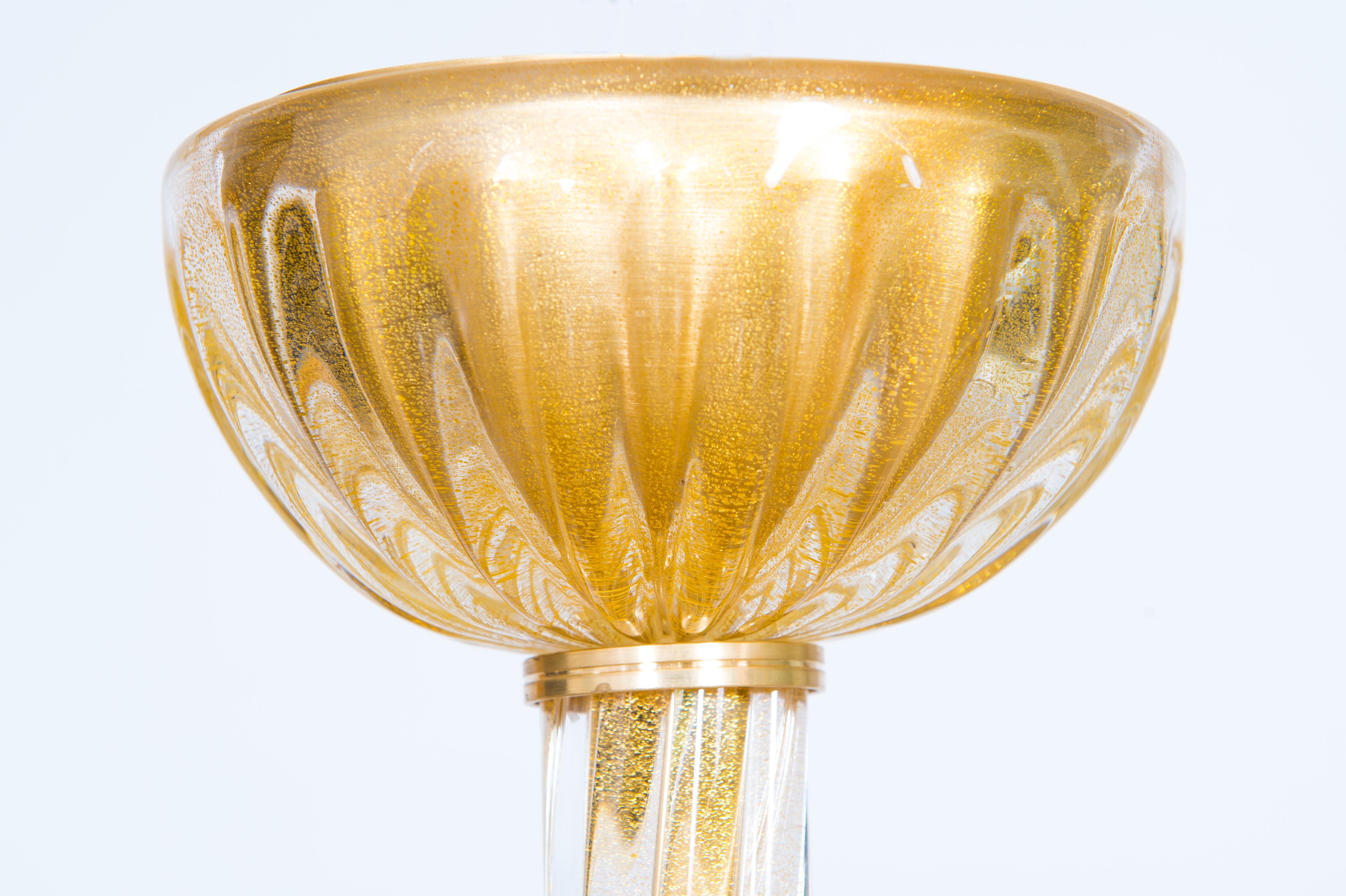 Italian Flush Mount in Blown Murano Glass Gold Elements by Giovanni Dalla Fina  For Sale 3