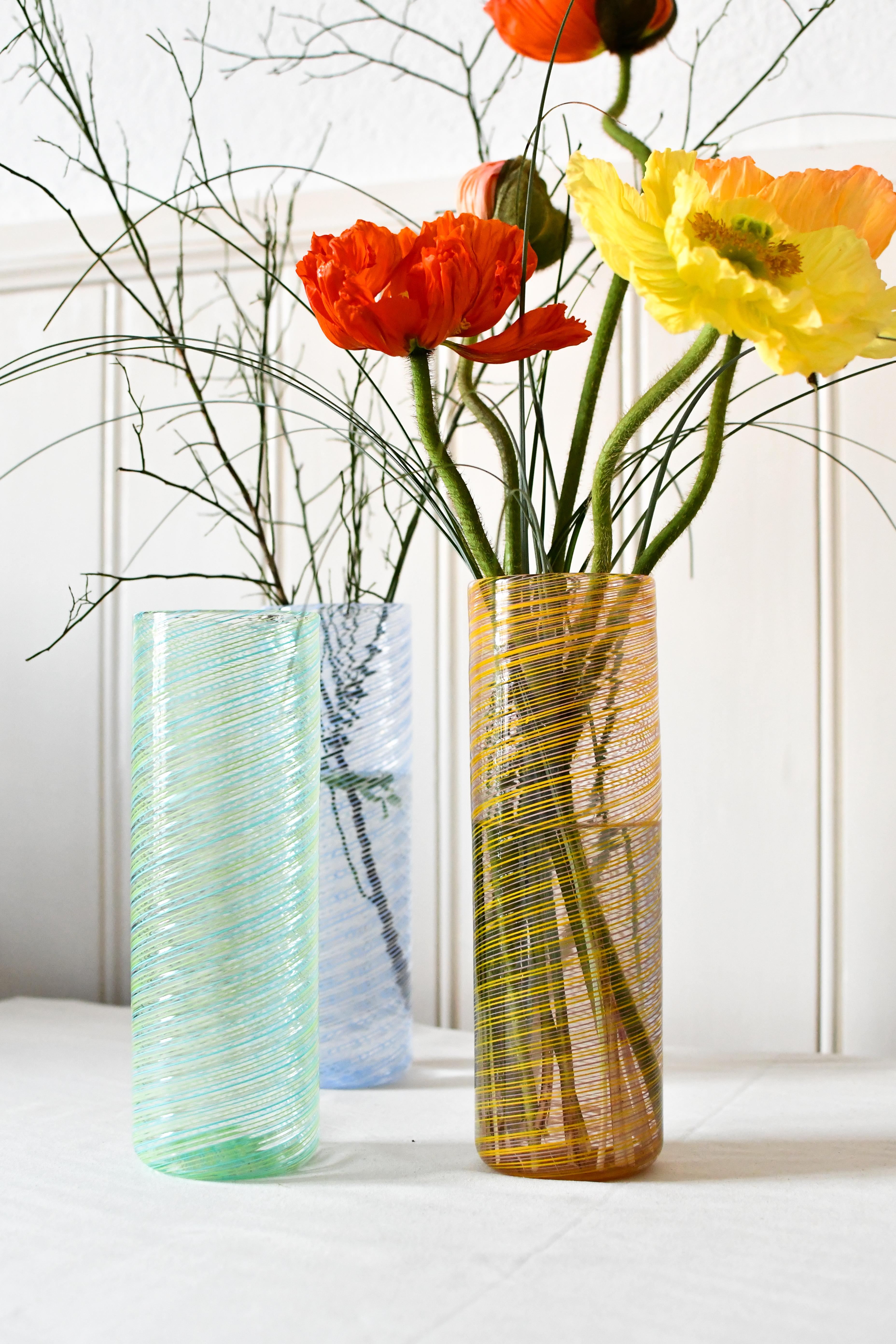 Contemporary Murano Glass Doppio Filo Vase, Acid Aquamarine by Laura Sattin For Sale 1