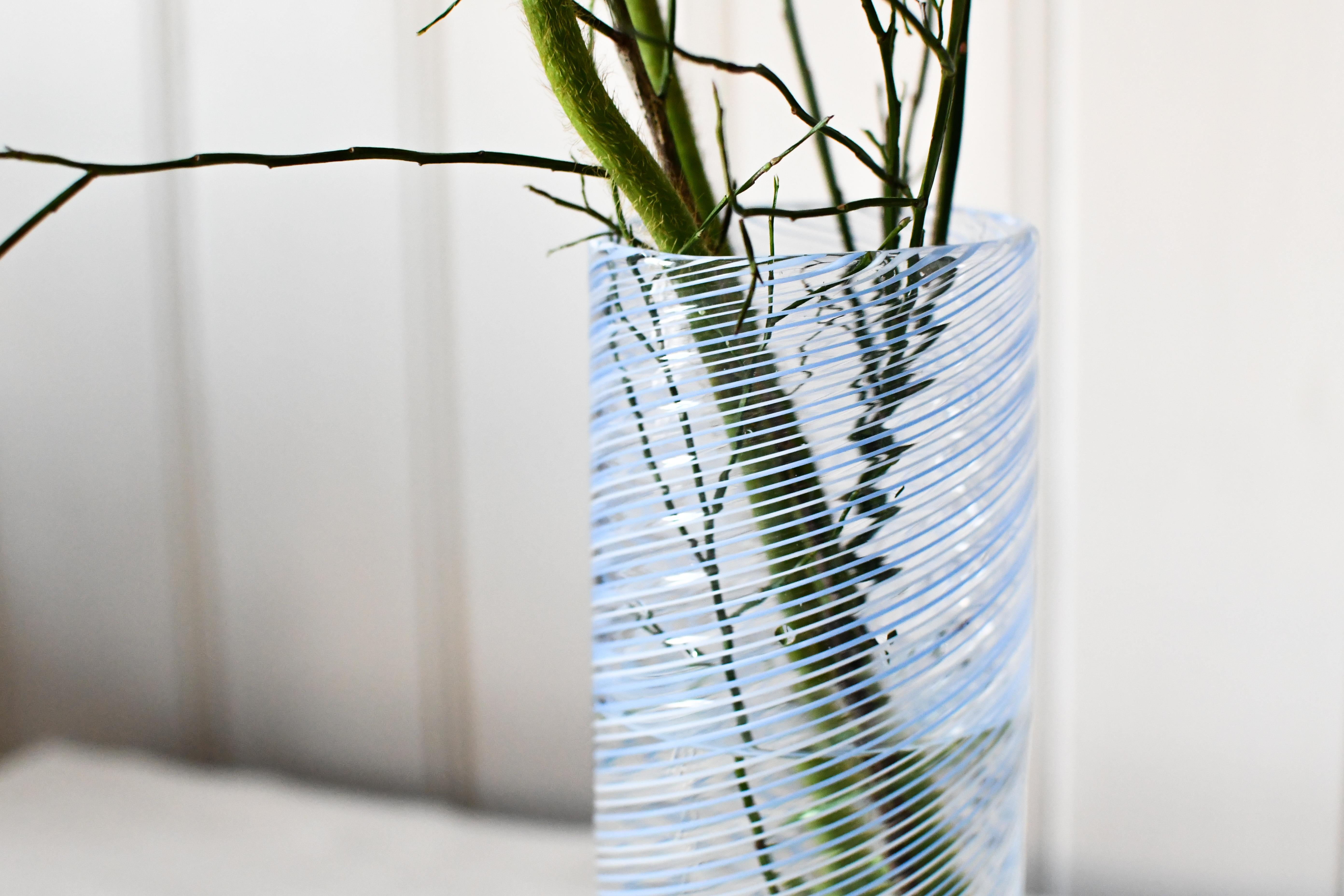 Swiss Contemporary Murano Glass Doppio Filo Vase, Periwinkle White by Laura Sattin For Sale