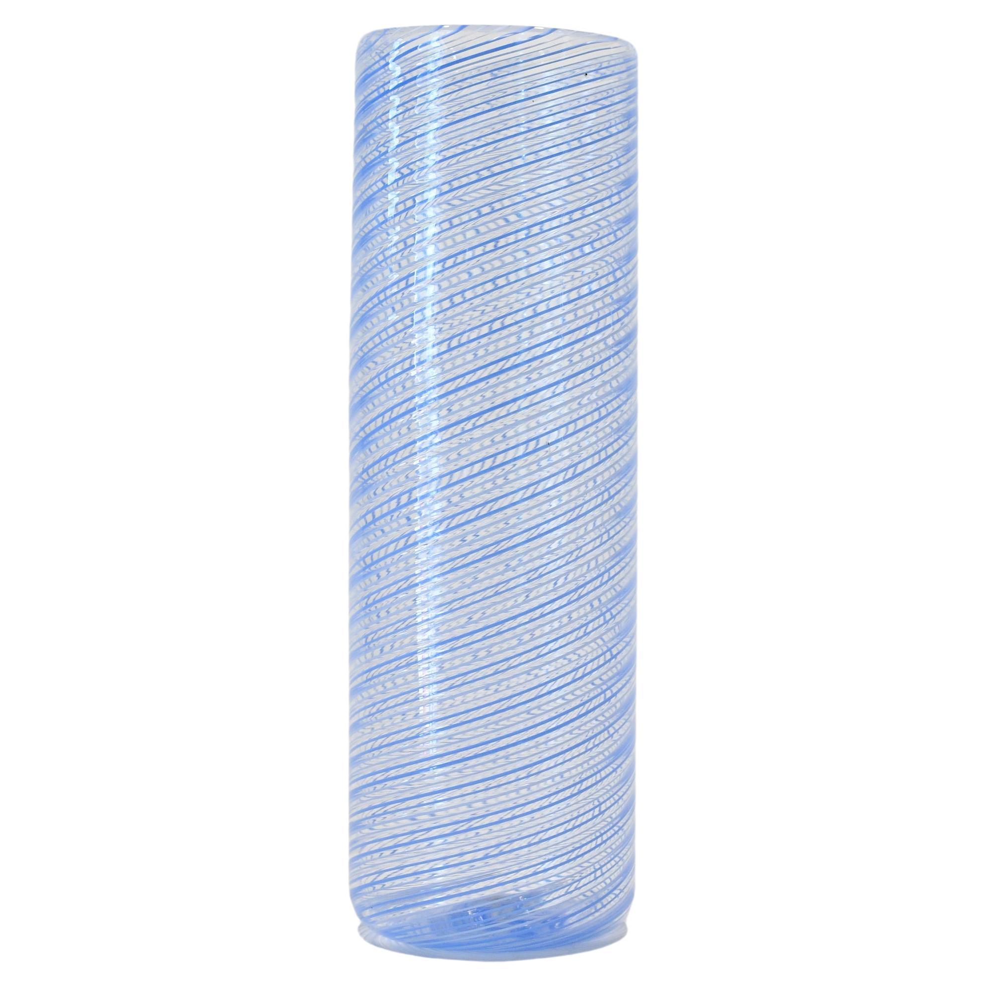 Contemporary Murano Glass Doppio Filo Vase, Periwinkle White by Laura Sattin For Sale