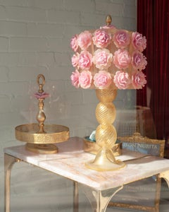 Contemporary Murano Glass Pink and Gold Rose Lamp