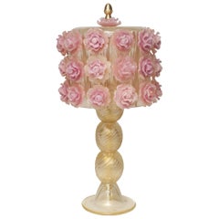 Contemporary Murano Glass Pink and Gold Rose Lamp