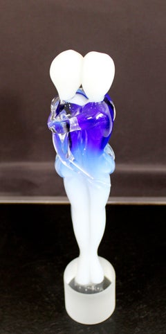 Contemporary Murano Glass Sculpture Signed Renato Anatra Embracing Couple Blue