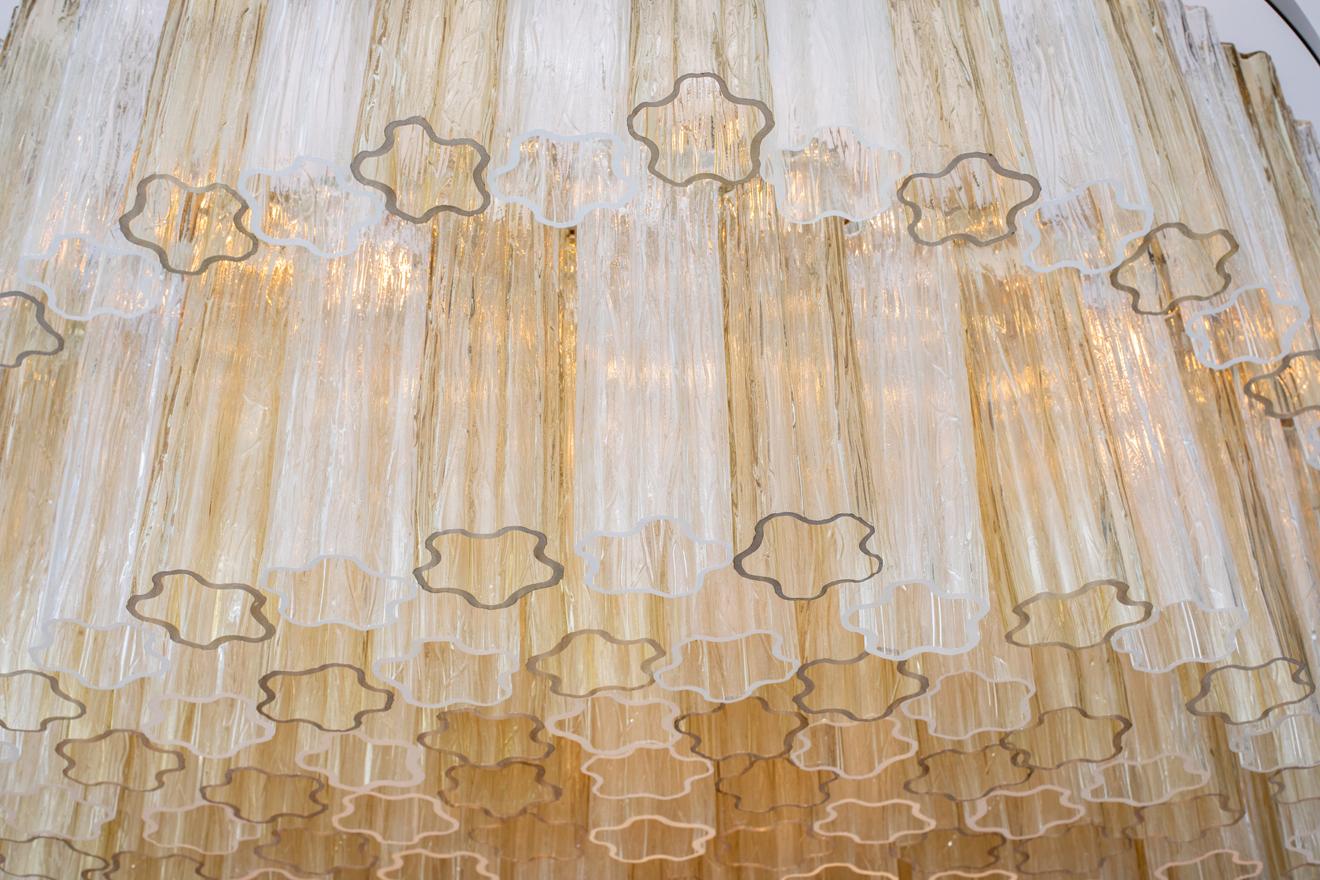 Contemporary Circular Murano Glass Two-Tier Flush Mount Chandelier, in stock For Sale 1