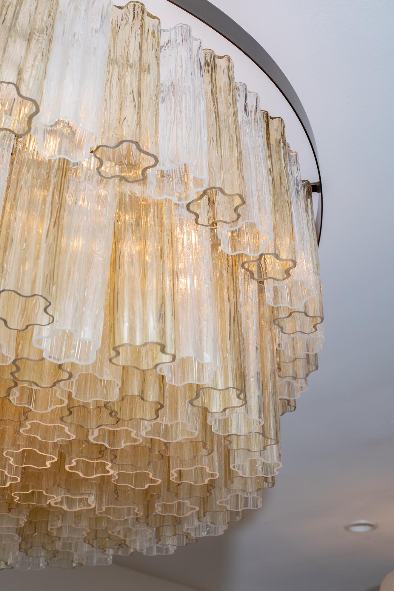 Contemporary Circular Murano Glass Two-Tier Flush Mount Chandelier, in stock For Sale 2