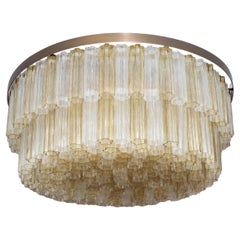 Contemporary Circular Murano Glass Two-Tier Flush Mount Chandelier, in stock