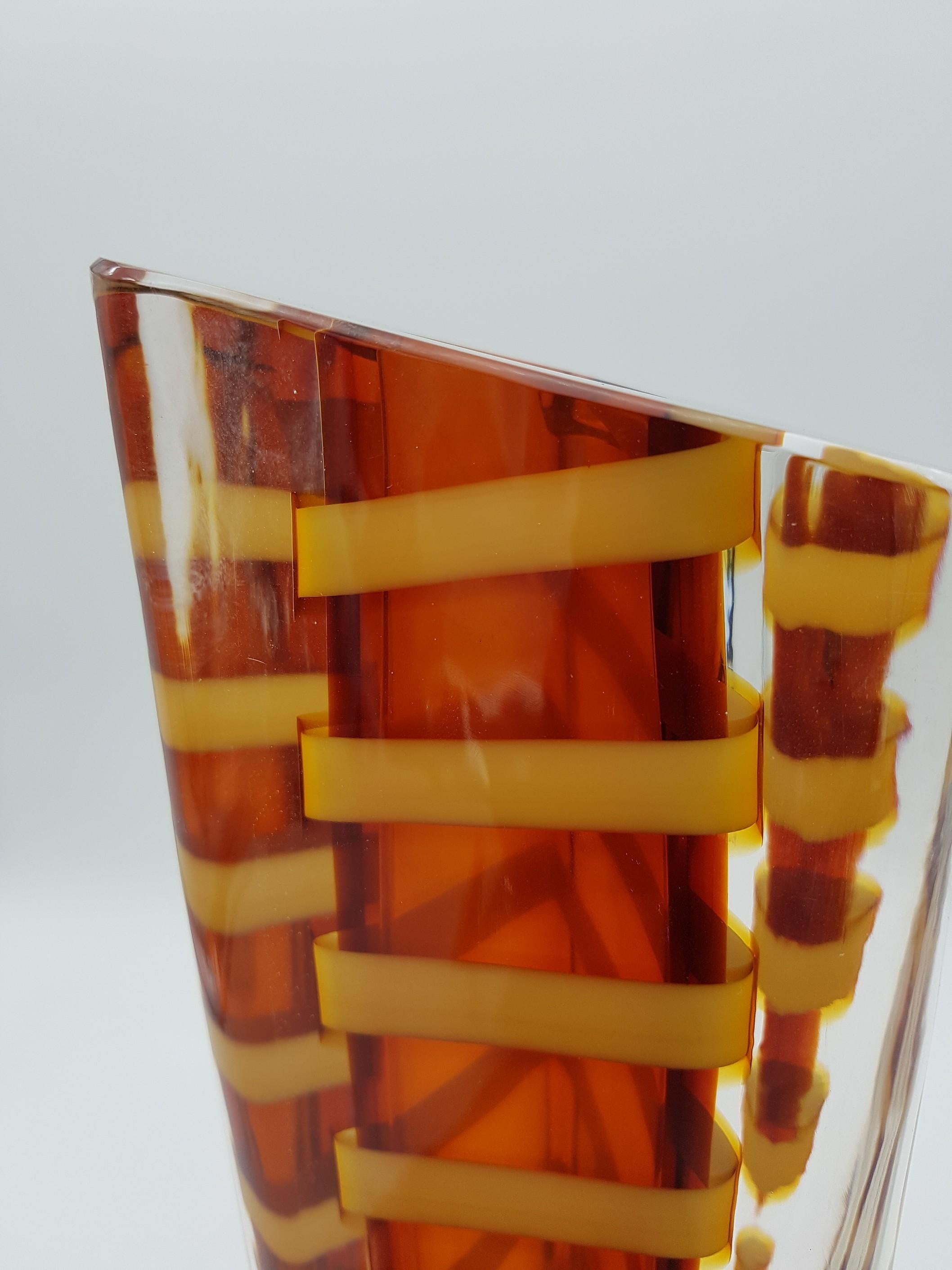 Contemporary Murano Glass Vase by Cenedese, Amber and Yellow Color, late 1990s For Sale 7