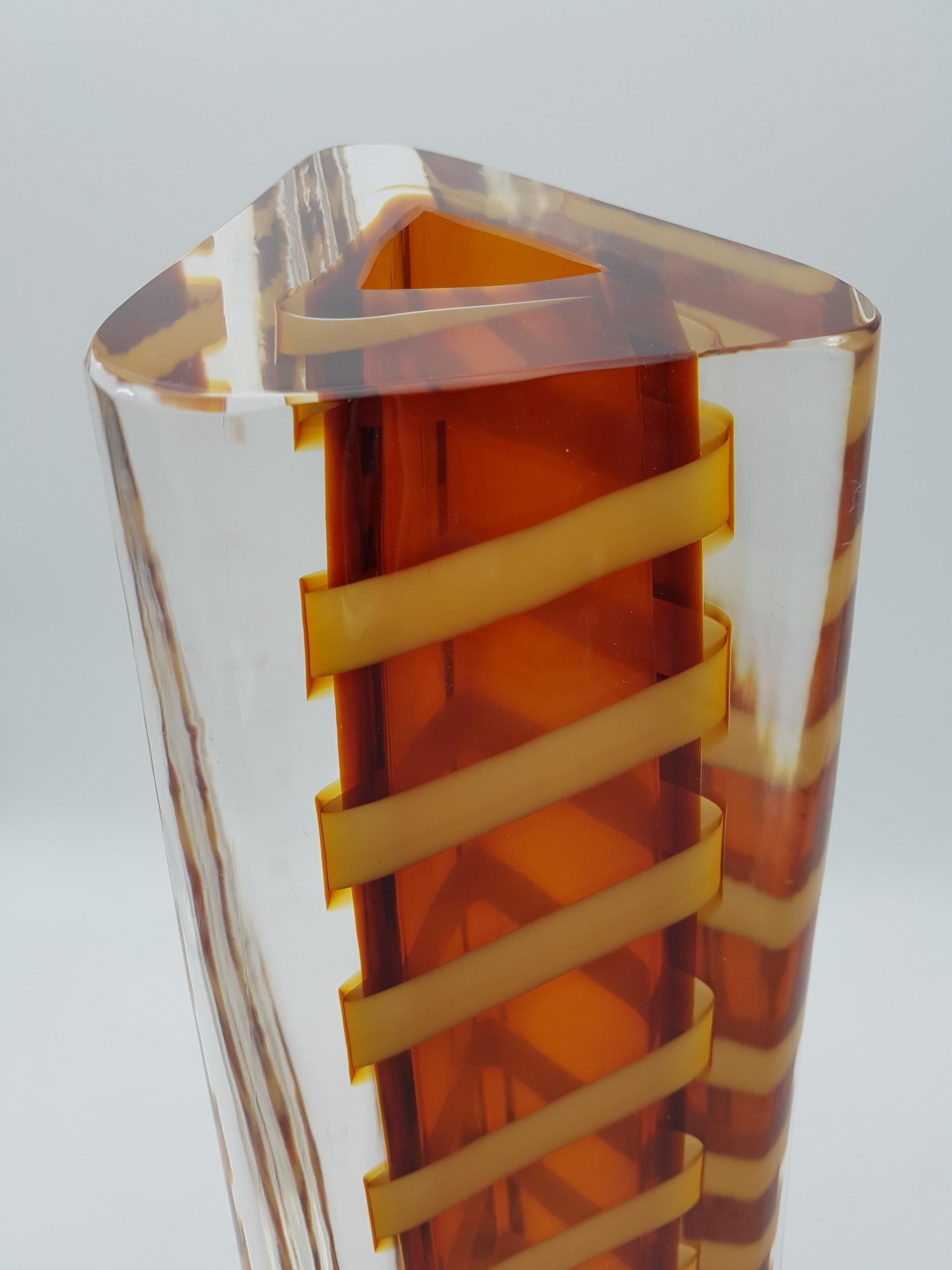 Contemporary Murano Glass Vase by Cenedese, Amber and Yellow Color, late 1990s For Sale 8