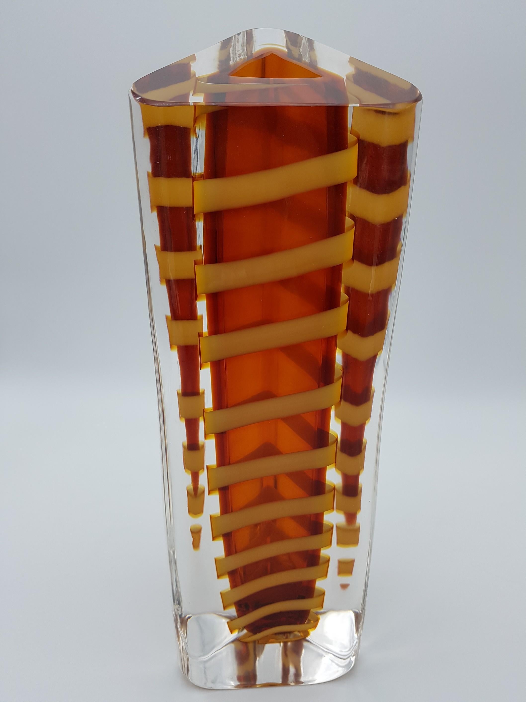Contemporary Murano Glass Vase by Cenedese, Amber and Yellow Color, late 1990s For Sale 9