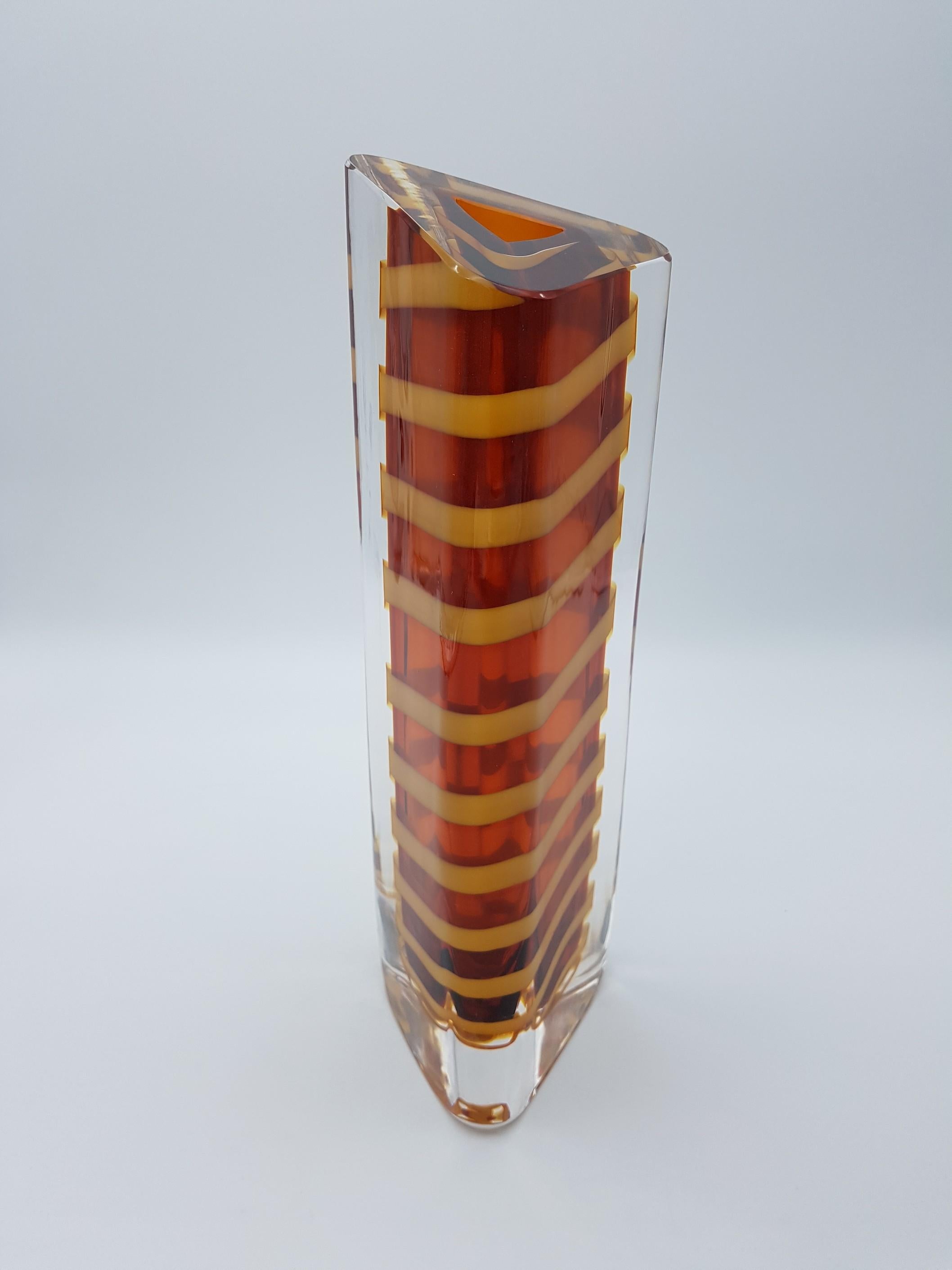 Italian Contemporary Murano Glass Vase by Cenedese, Amber and Yellow Color, late 1990s For Sale