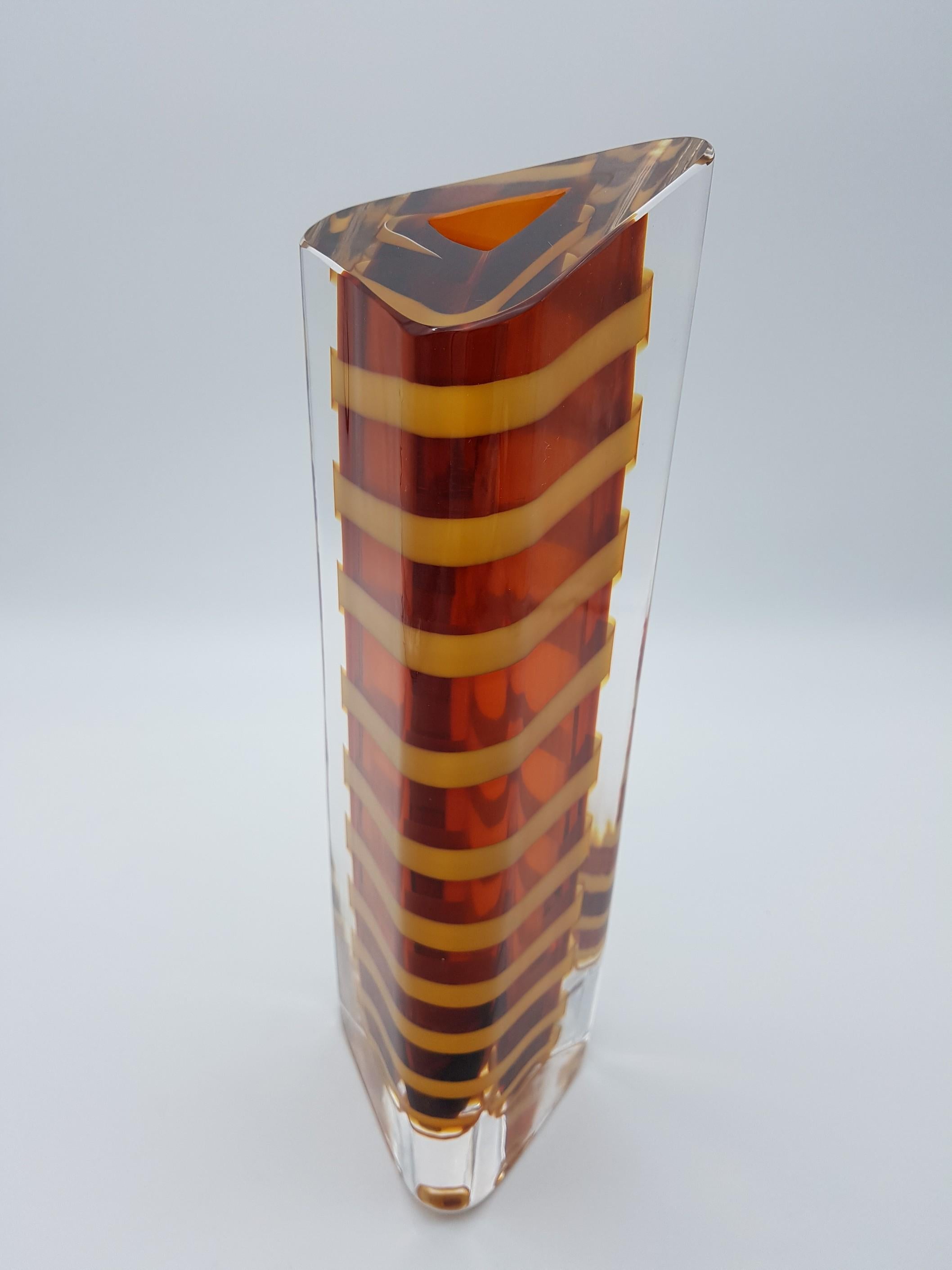 Hand-Crafted Contemporary Murano Glass Vase by Cenedese, Amber and Yellow Color, late 1990s For Sale