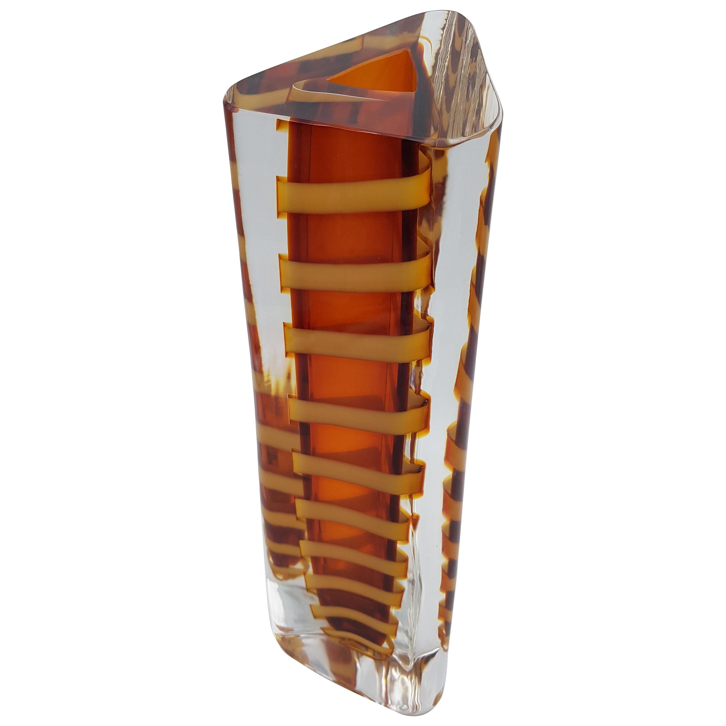 Contemporary Murano Glass Vase by Cenedese, Amber and Yellow Color, late 1990s For Sale