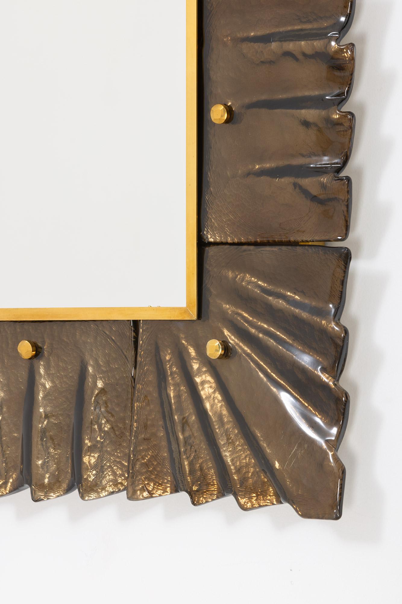 Mid-Century Modern Contemporary Murano Mirror in Amber Bronze Glass, in Stock For Sale