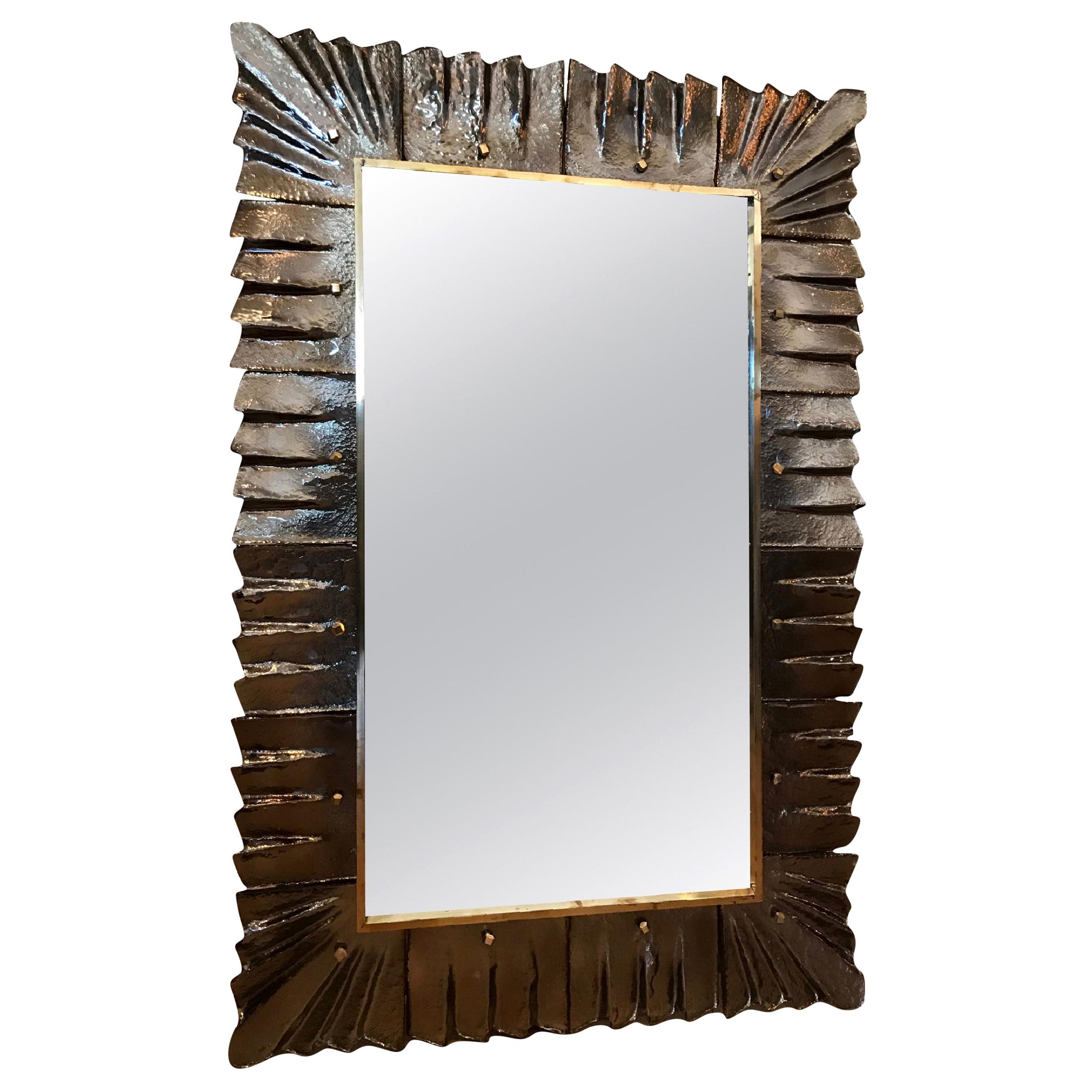 Miroir contemporain de Murano en verre bronze ambré, en stock