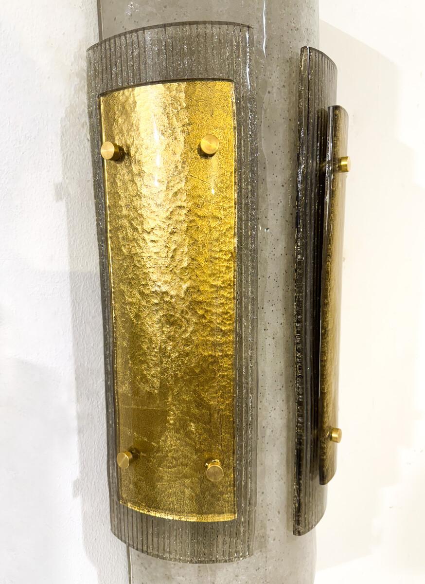 Metal Contemporary Murano Wall Lights, Smoked Glass, Italy For Sale