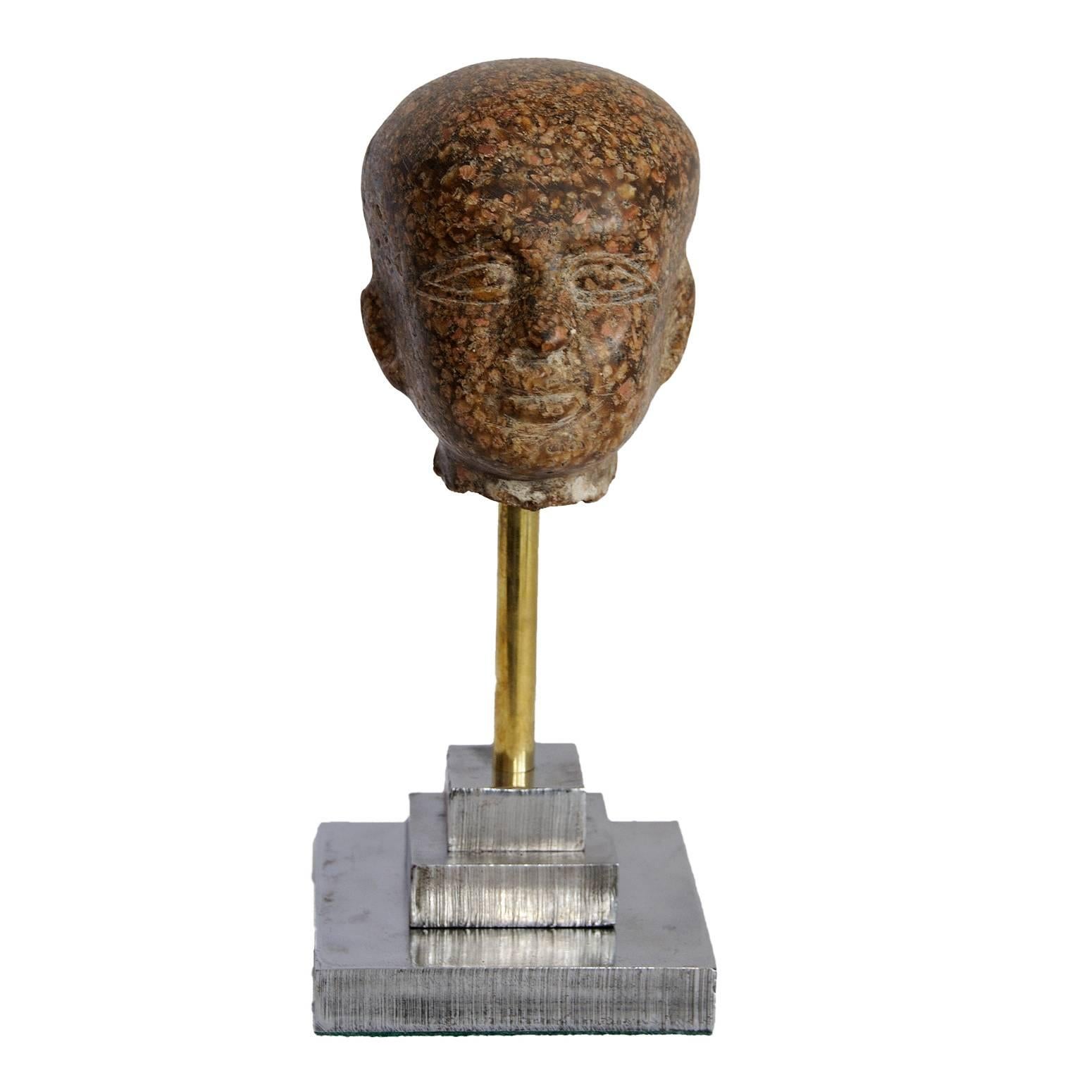 Contemporary Museum Copy Porphyry Head on Stepped Cut Steel Base For Sale